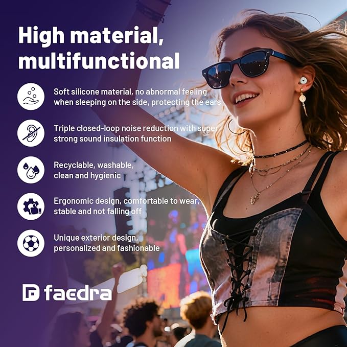 Faedra Ear Plugs for Sleeping 40dB Noise Cancelling, Reusable Soft Silicone Ear Plugs for Noise Reductiong, Earplugs for Sleep with 8 Ear Tips for Concerts, Snoring, Work, Shooting, and Travel (White)