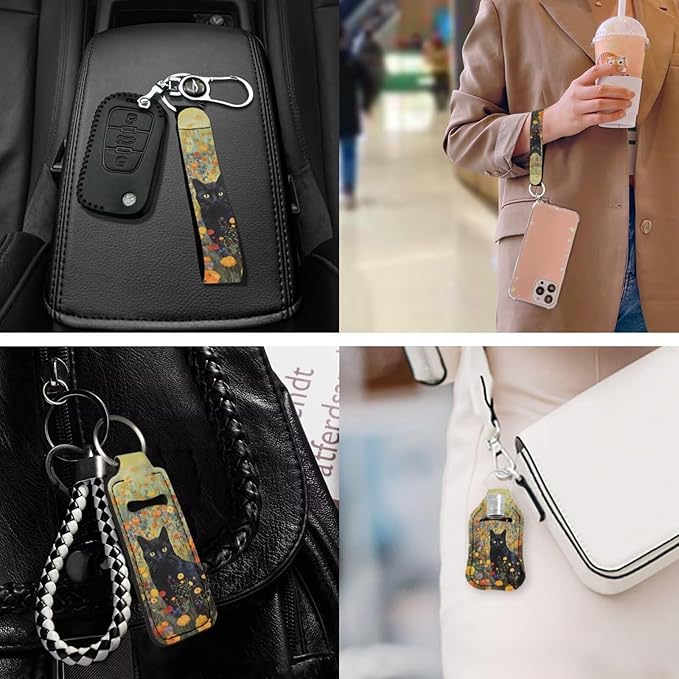 Suobstales 3Pcs Travel Bottles Keychain Holder Set,Travel Bottle Sleeves+Neoprene Chapstick Holders+Lanyard Keychain