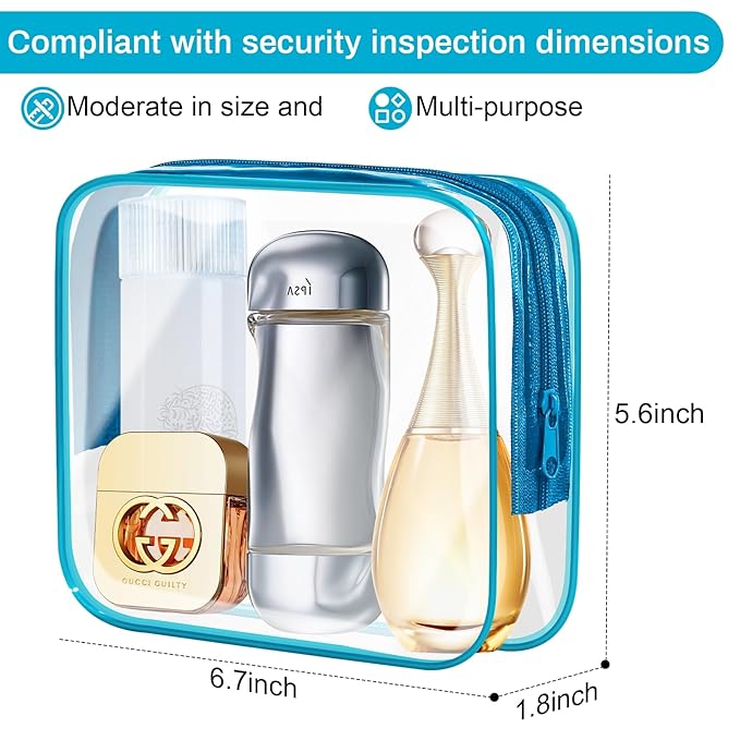 Gemice TSA Approved Toiletry Bag, 4 Pack Cosmetic Bag Clear Toiletry Bag Quark Size, Travel Essentials Water Repellent Travel Makeup Bags for Women Men, Carry on Airport Airline Compliant Bag (Blue)