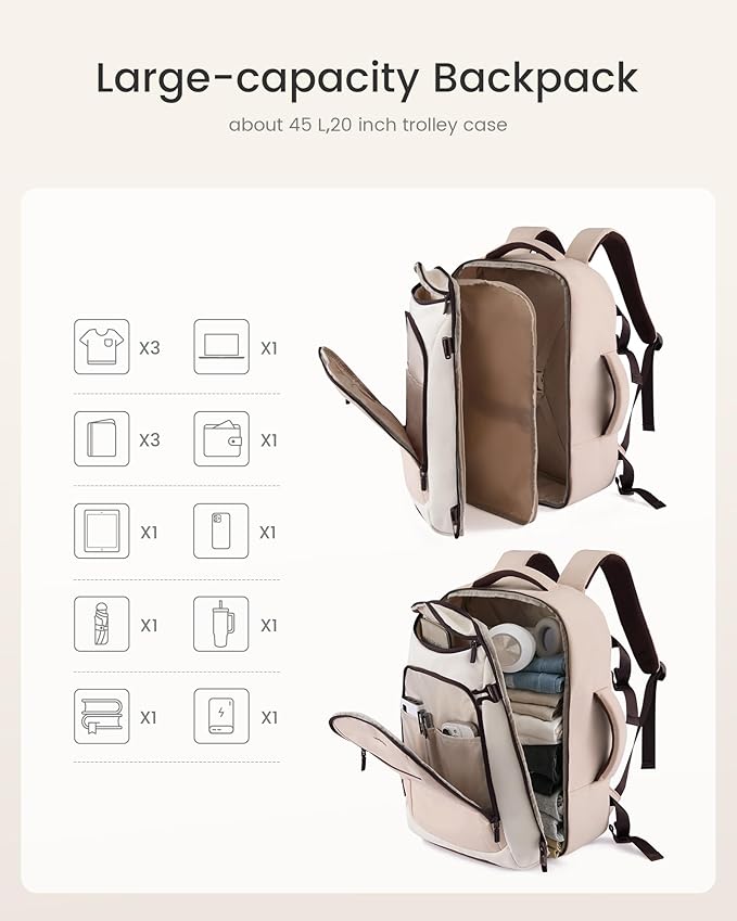 LOVEVOOK 40L Travel Backpack for Women & Men,Airline Approved Carry On Backpack with 3 Packing Cubes,TSA Waterproof Personal Item Bag,Weekender Overnight Essentials Backpacks fits 18" Laptop