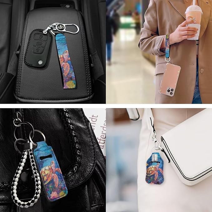 Suobstales 3Pcs Travel Bottles Keychain Holder Set,Travel Bottle Sleeves+Neoprene Chapstick Holders+Lanyard Keychain