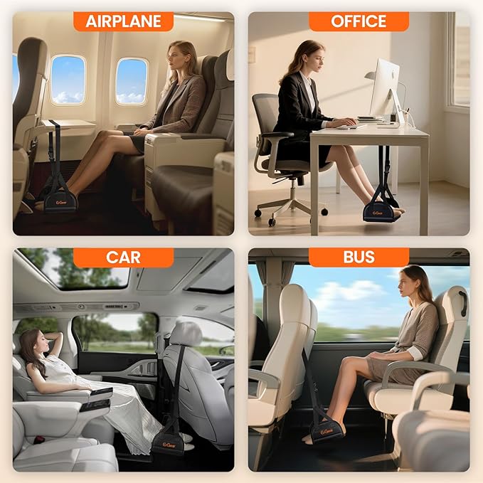 ErGear Airplane Foot Hammock with Wide Hardboard Support, Foot Hammock for Plane Travel with Extended Adjustment Strap, Portable Airplane Foot Rest Travel Essentials for Long Flight (Pack of 2)
