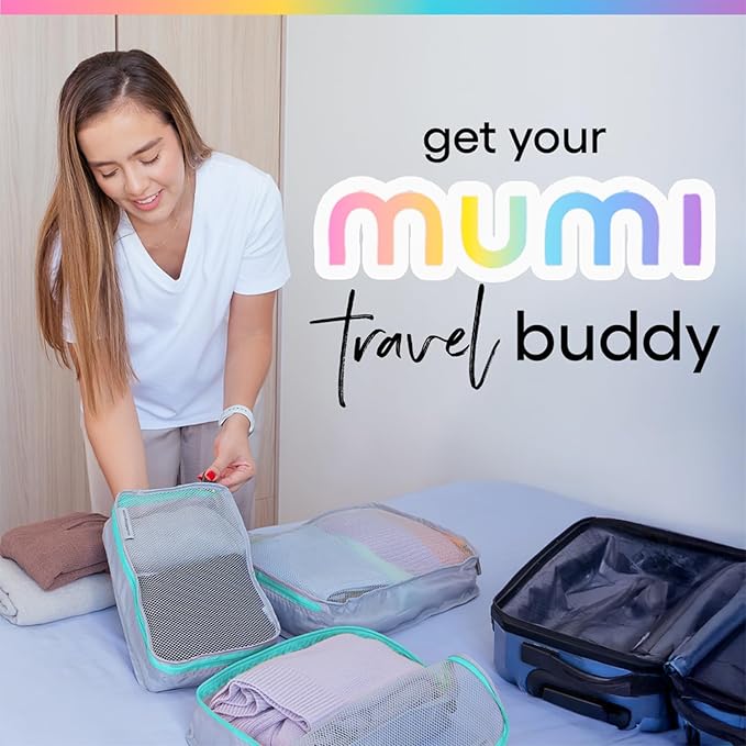 MUMI Packing Cubes - 5 Compression Packing Cubes for Travel, Luggage Organizer Bags for Suitcases, Carry-On, Duffle or Backpack – Mesh, Waterproof Bags for Clothes, Kids & Travel Accessories - Aqua