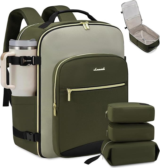 LOVEVOOK 50L Large Travel Backpack for Women, Carry on Backpack Airline Approved, Waterproof Travel Essentials fits 18" Laptop, TSA Personal Item Travels Bag Sports Backpack with 3 Packing Cubes