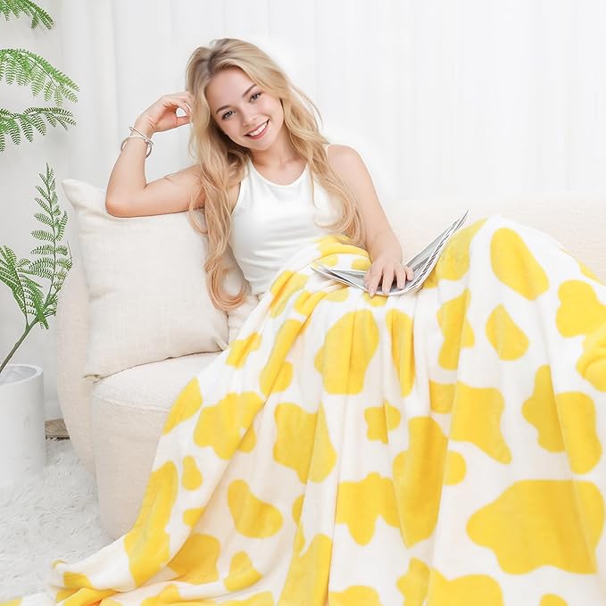 Yellow Fleece Blanket Lightweight Soft Throw Blanket for Couch Sofa Bed All Seasons 50x60 inches Yellow Gifts for Girls Women Birthday