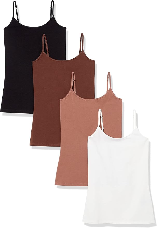 Amazon Essentials Women's Slim-Fit Camisole for Layering and Everyday Wear, Pack of 4