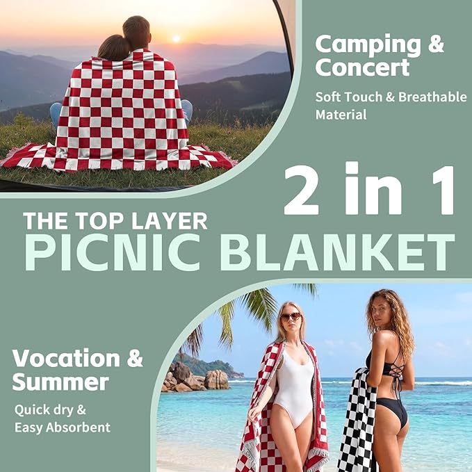 2 in 1 Extra Large Outdoor Picnic Blanket Camping Mat Lightweight Oversized Giant Turkish Boho Beach Mexican Serape Baja Cobijas Mexicanas para Mesa Park Stadium Outside Festival Grass Hammock