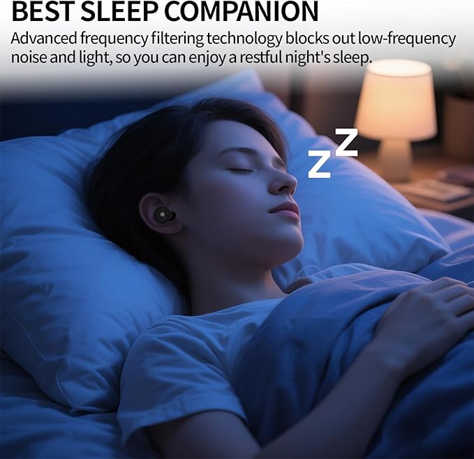 Ear Plugs for Sleeping Noise Cancelling 50dB, Reusable Hearing Protection for Snoring, Airplane Travel, Concerts & Focus, Includes 8 Silicone Tips & Comfortable Sleep Eye Mask (Black)