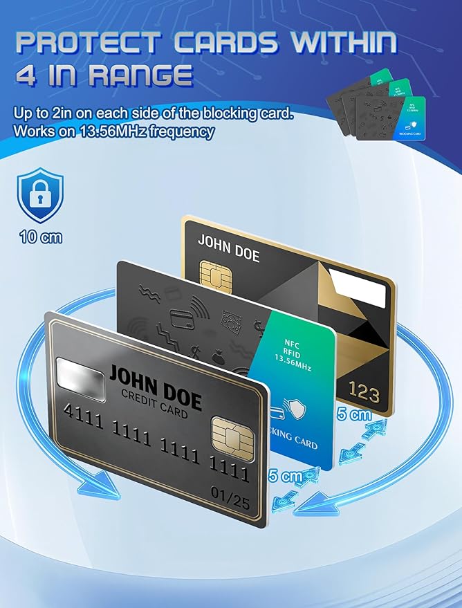 Magriffin Protective RFID Blocking Card: 3-Pcs 99.9% Shielding (13.56mhz) Stops Contactless Payment Theft - One Card Protects Your All Cards in Wallet - Ultra Slim (0.29in,Teal & Glitter Gray)