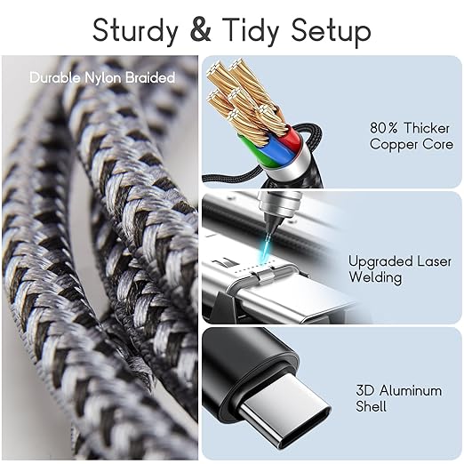 3-in-1 USB C Travel Charging Cable for Apple Watch, iPhone, Lightning Devices, Multi Device Charger Cord for Office, Camping