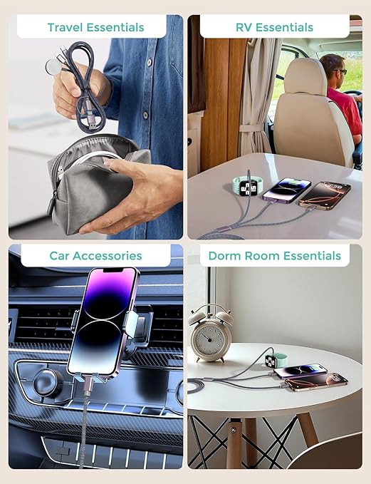 2026 Travel Essentials,3 in 2 USB C Cable for Apple Watch Charger,iPhone Charger,Multi Charging Cable,Cruise Vacation Camping Essentials for iWatch Series 11-2/Ultra,iPhone 17-12,Car,Sony PSP Cables