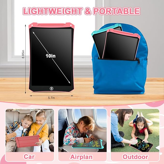 LCD Writing Tablet, 2 Pack Toddler Kids Toys, 10 Inch Doodle Board Drawing Pad, Travel Essentials Kids Games, Back to School Supplies Toys Birthday Gifts for Girls Boys Age 3-8