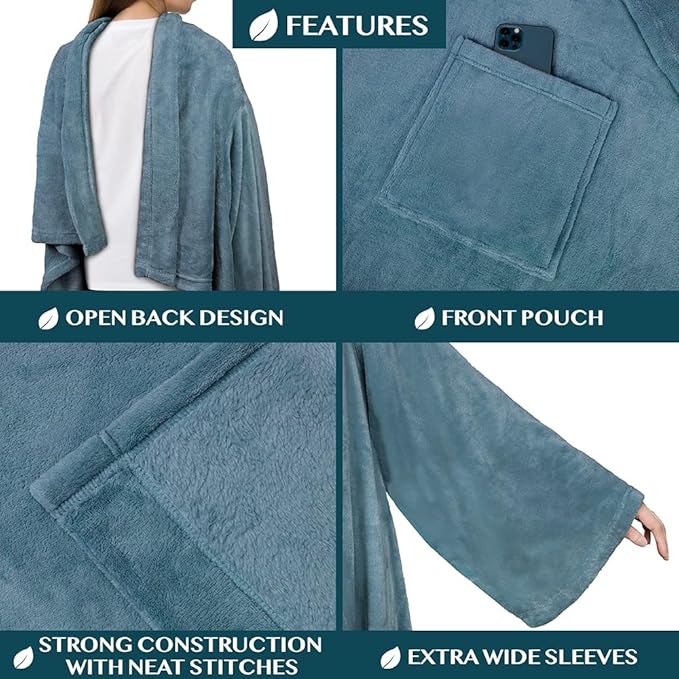 PAVILIA Wearable Blanket with Sleeves for Adult Women Men, Cozy Fleece Warm Wrap Throw with Arms, Gifts for Christmas, Wife
