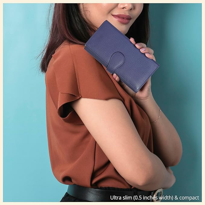 Real Leather Women Wallet Leather with RFID Blocking -Trifold Card Holder Designer Ladies Clutch with ID Window Wallets