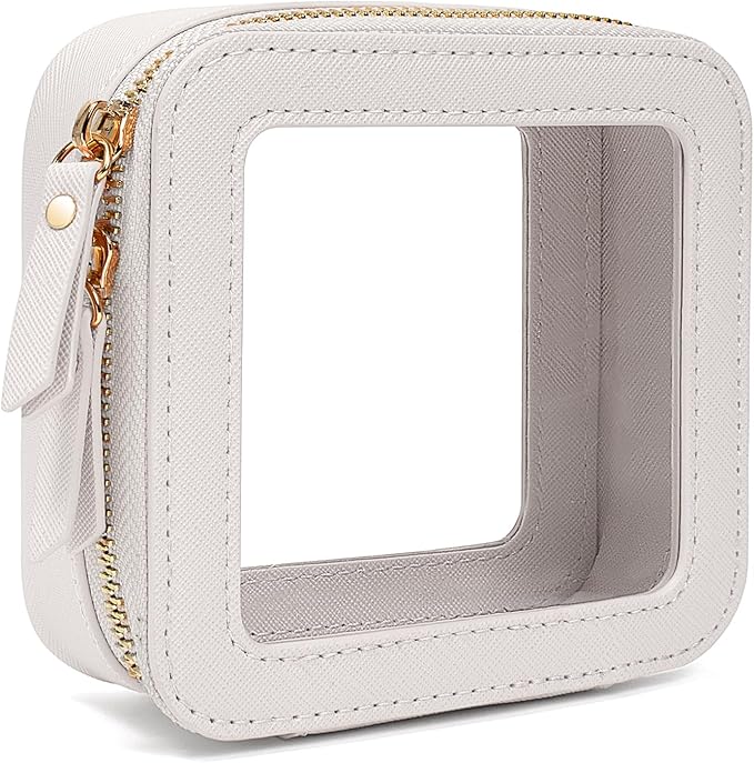 LETGO Clear Makeup Bag Travel Cosmetic Case Transparent Toiletry Bag with Zipper, Portable Make Up Organizer Traveling Compact Car Bag for Essentials Mini White