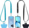 CACOE Phone Lanyard 2 Pcs Adjustable Neck Strap,4 Pcs Patches,Universal Crossbody Multifuctional Patch Cell Phone Lanyards Compatible with Most Smartphones(Black+Light Blue)