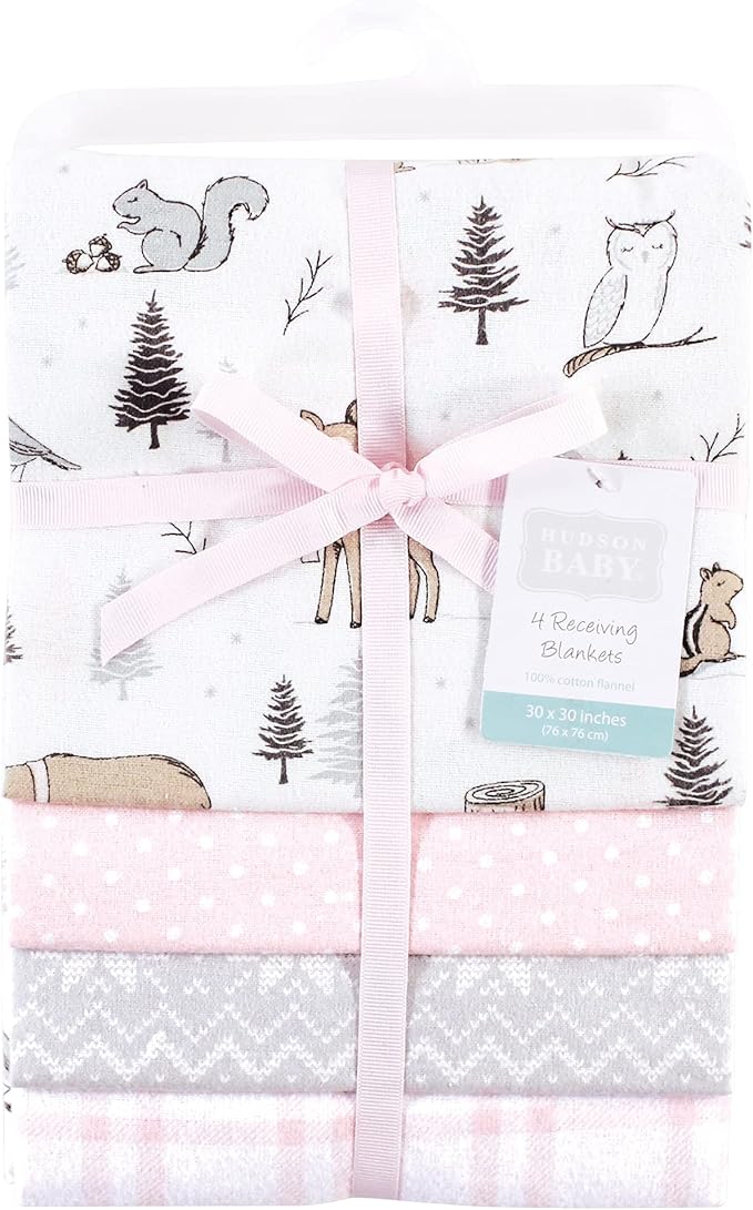 Hudson Baby Unisex Baby Cotton Flannel Receiving Blankets, Winter Forest, One Size