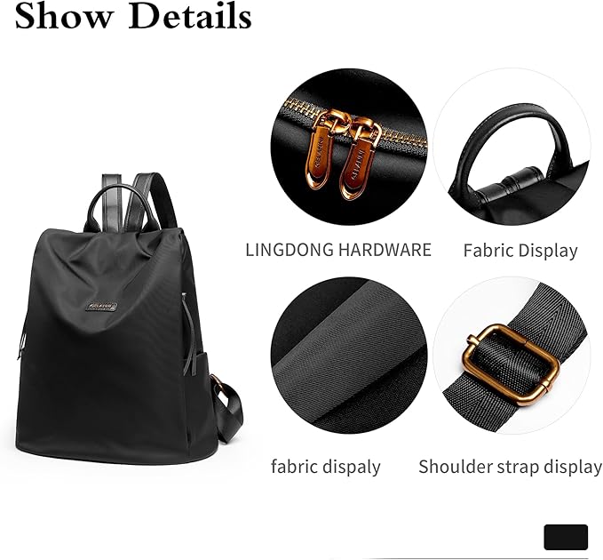 Women's Backpack Purse Nylon Anti-theft Water Resistant Lightweight Small Shoulder Bags for Travle Cute Fashion Computer Bag for Work Daily Laptop Backpack Ladies Black