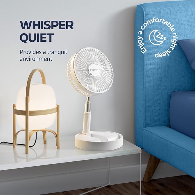 NEXAIR Premium 8" Foldable 4 Speed Portable Fan with Adjustable Height 14” – 39.5 in, Rechargeable Folding Fan For Home And Office, Quiet Floor Fan For Bedroom, Battery Operated Fan For Travel