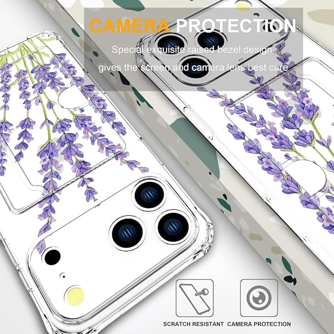 Compatible with iPhone 17 Pro Max Case Card Holder for Women Cute Design,Wallet Phone Cases Transparent Cool Kawaii Protective (Clear Purple Lavender)