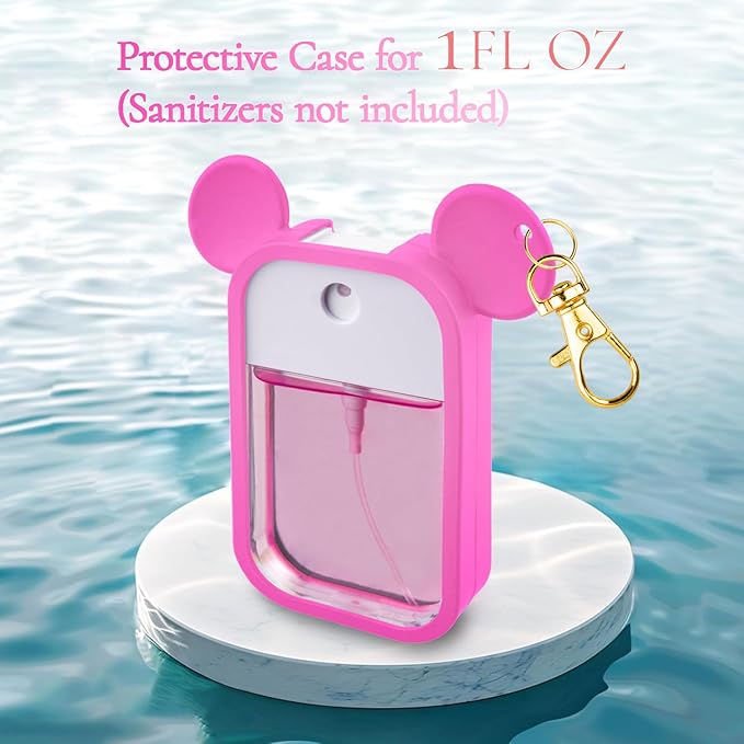 TERPINK Silicone Case Compatible with Touchland Hand Sanitizer Spray 1 fl oz, Mouse Design Protective Case with Keychain for Power Mist and Glow Mist, Hand Sanitizer Spray Accessory 1 Pack (Hot pink)