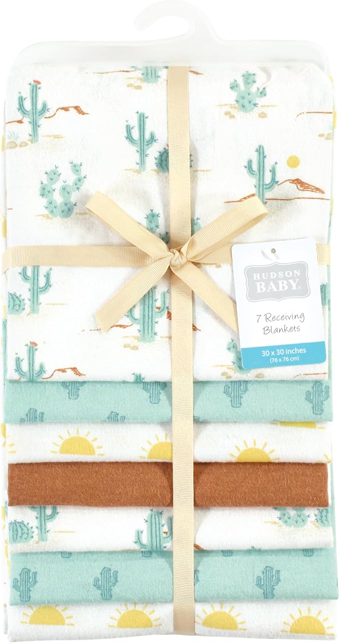 Hudson Baby Unisex Baby Cotton Flannel Receiving Blankets Bundle, Desert Cactus, One Size (Pack of 2)