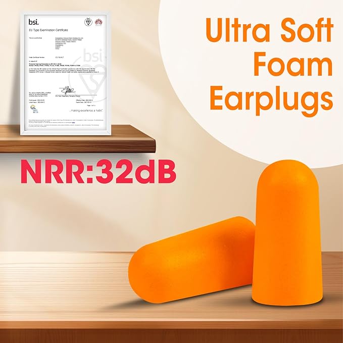AZEN 200 Pairs Ear Plugs, NRR 32dB Soft Foam Ear Plugs for Sleeping Noise Cancelling, Earplugs for Concerts Shooting Swimming Noise Reduction,Individually Wrapped (Orange)