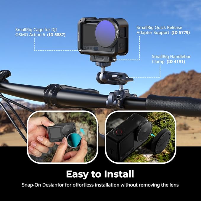 SmallRig Filter Kit for DJI Osmo Action 6, 6 Pack ND8 ND16 ND32 CPL UV 1/4 Effect Black Mist Filters, Snap-On Polarizing Neutral Density & Lens Silicone Cover, HD Optical Glass & Multi-Coated - 5967