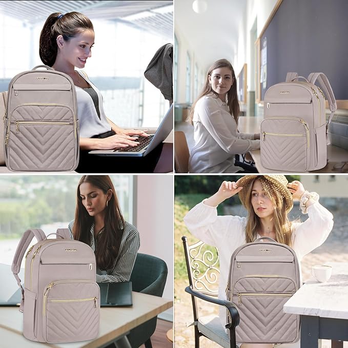 VANKEAN 17.3 Inch Laptop Backpack for Women Work Laptop Bag Fashion with USB Port, Waterproof Backpacks Stylish Travel Bags Casual Daypacks for College, Business, Light Dusty Pink