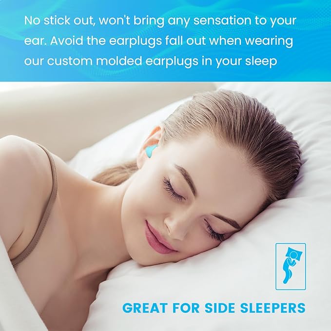 Ear Plugs for Sleeping & Snoring - 12 Pairs Moldable Silicone Gel Earplugs for Noise Cancelling, Swimming, Airplane, 32 dB NRR Reusable Waterproof Ear Plugs for Men Women (Blue)