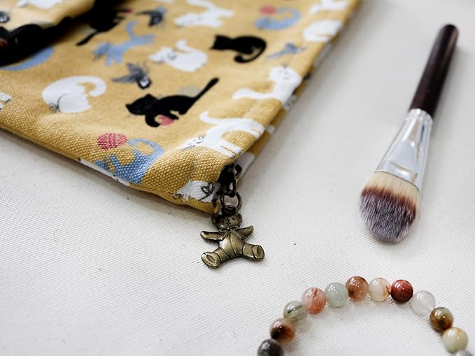 HAPPYHEIDI Canvas Pouch Travel Organizer, Brown Cats, Cotton Blend, Animal Print, Zipper Closure, 7.1x2.4x7 Inches