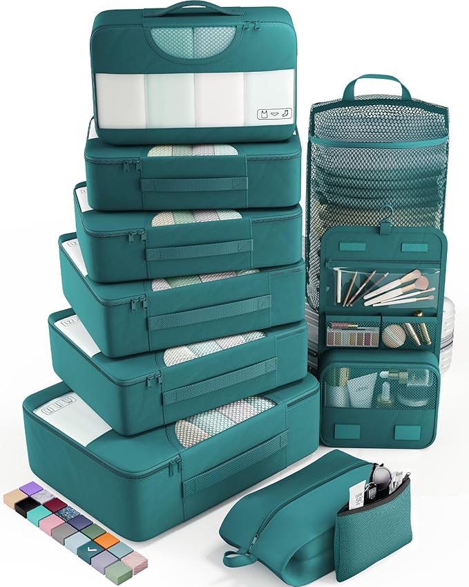 Veken 10 Set Packing Cubes for Travel Essentials, Suitcase Organizer Bags in 4 Sizes, Carry-On Luggage Accessories with Large Laundry Bag & Passport Holder, Must-Have for Airplane, Road Trip & Camping