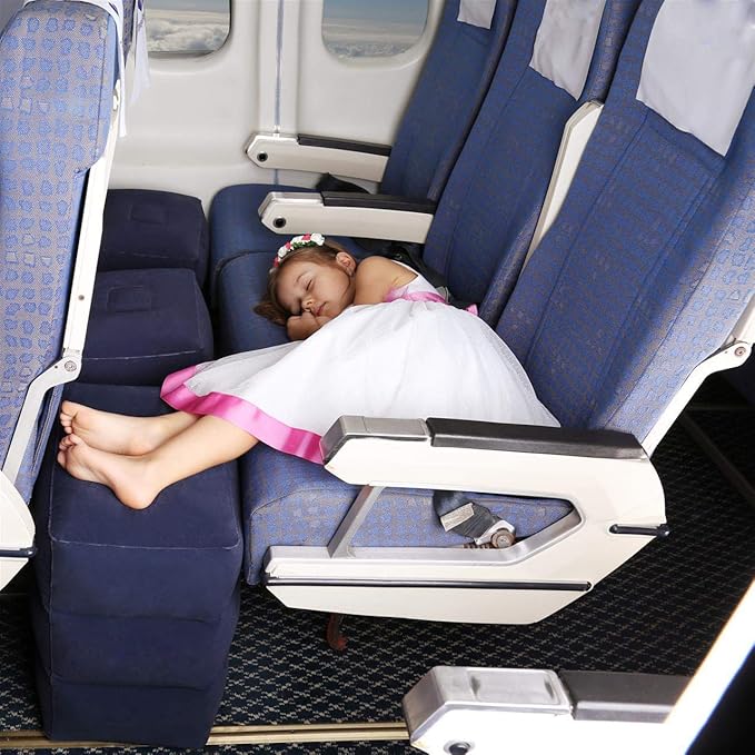 Inflatable Travel Foot Rest Pillow, Adjustable Height Leg Rest Pillow for Cars, Home, Office, Trains, Airplane, Make a Flat Bed for Baby, Kids, Toddlers, with 2in1 Storage Bag (Blue-2)