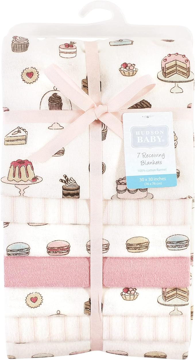 Hudson Baby Unisex Baby Cotton Flannel Receiving Blankets Bundle, Sweet Bakery, One Size