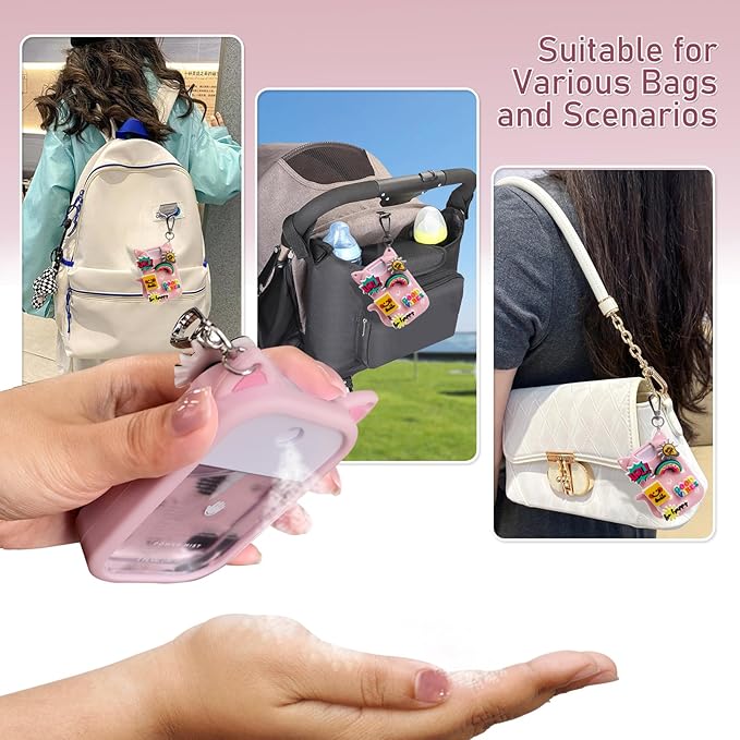 Silicone Case Compatible with Touchland Hand Sanitizer Spray 1 FL OZ/30ML,Stylish & Portable Hand Sanitizer Spray Accessory with 6 Charms Decorations & a Keychain (Pink)