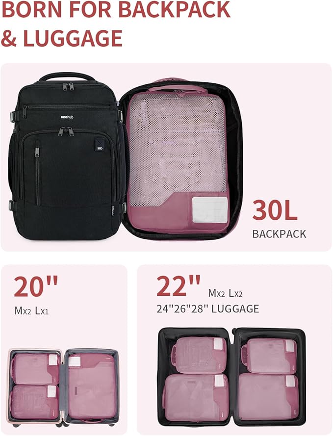 ECOHUB 4 Set Compression Packing Cubes for Travel Essentials, Suitcases Organizer Bags with Tag, Travel Bags Organizer for Luggage, Dusty Rose-Compress