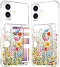 Compatible with iPhone 17 Case Card Holder for Women Cute Design,Wallet Phone Cases Transparent Cool Kawaii Protective (Clear Flowers Herbs Wild Plants)