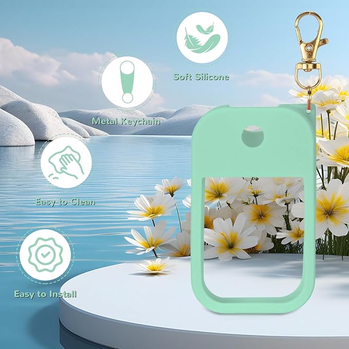 Hand Sanitizer Spray Case Compatible with Touchland Power Mist 1 oz – Silicone Case with Keychain for Touch Land Mist 1 fl oz（30 ml）, Hydrating Hand Sanitizer Accessory for 1 fl oz(Green)