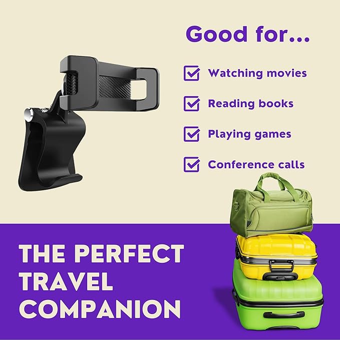 Airplane Phone Holder Mount - 360 Universal in-Flight Airplane Phone Mount - Travel Phone Holder for Airplane - Phone Holder Plane Travel - Phone Holder for Airplane Seat Back