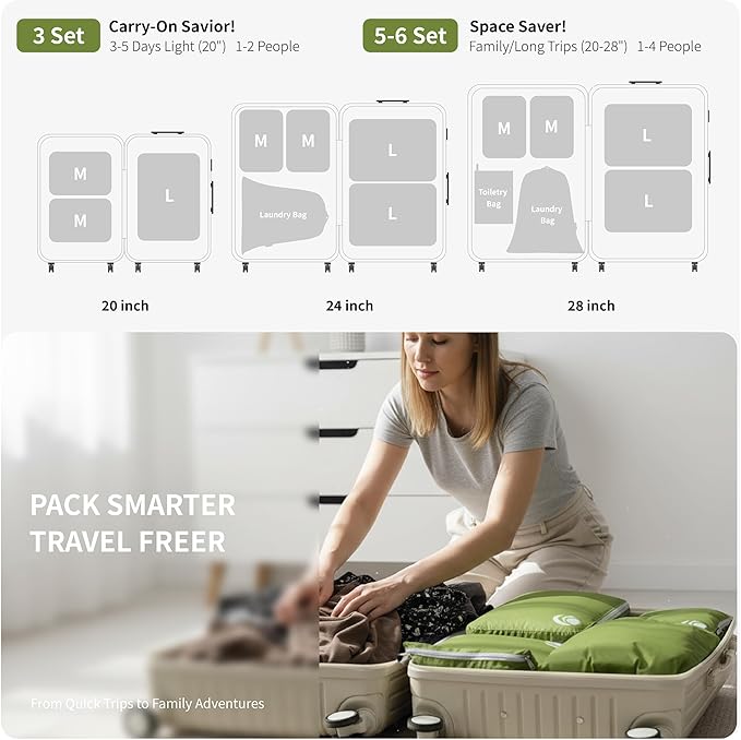 Cipway Compression Packing Cubes Set, Ultralight Expandable Travel Packing Organizers for Carry on Luggage (Green 3pcs)