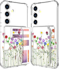 Compatible with Samsung Galaxy S24 / S25 Case Card Holder for Women Cute Design,Wallet Phone Cases Transparent Cool Kawaii Protective (Clear Flower Floral Bouquet)