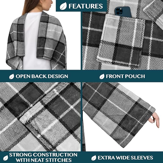 PAVILIA Wearable Blanket with Sleeves for Adult Women Men, Cozy Fleece Warm Wrap Throw with Arms, Gifts for Christmas, Wife