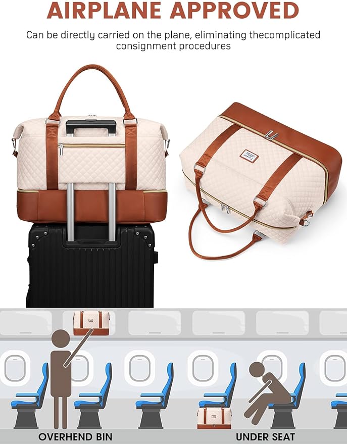 Travel Weekender Duffle Bags for Women: Overnight Bags with Shoe Compartment Large Carry on Weekend Bag with Toiletry & Wet Pocket Tote Duffel Bag Hospital Bag for Women Labor Delivery Begie Brown