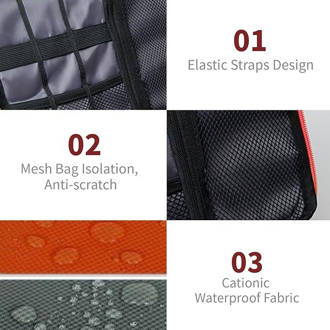 Lcsmaokin Electronics Travel Organizer,Portable Waterproof Electronic Travel Storage Bag for Small Charging Cord Storage,Charger,SD Card etc,for Travel,Business-Wine Red Black