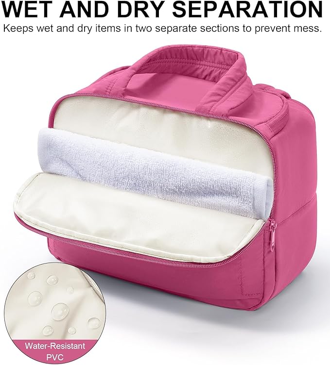 Bagstellar Travel Toiletry Bag for Women, Lightweight Large Quilted Puffy Makeup Bag Wide-open Make up Organizer Cloud Cosmetic Bag w/Handle for Traveling, Toiletries Essentials Accessories Rose Pink