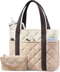LOVEVOOK Puffer Tote Bag for Women, Puffy Work Handbag with Cup Holder, Travel Carry On Bag with Zipper for Teacher Nurse Gym