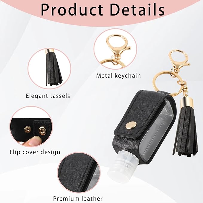 2PCS Hand Sanitizer Travel Size Keychain, Portable Hand Sanitizer Keychain with Plastic Empty Squeeze Bottle for Toiletry Shampoo Lotion Soap (Black+Pink)