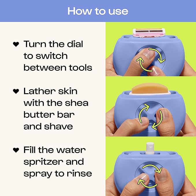 Alleyoop Portable Travel Razors For Women - Perfect For Touch Ups On-The-Go - Includes Refillable Blades, Moisturizing Bar & Water Spray Bottle - Safe For All/Sensitive Skin Types (Periwinkle)