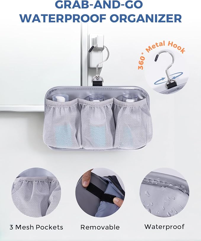 WANDF Toiletry Bag for Men, PU Leather Dopp Kit with Detachable Waterproof Hanging Pouch and Wet Pocket (Navy Blue)