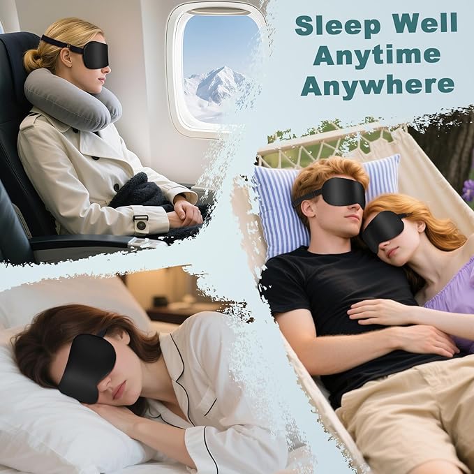Sleep Mask for Side Sleeper Women Men, Eye Mask for Sleeping Light Blocking, 3D Contoured Cup Sleeping Mask, Soft Breathable Sleep Eye Mask with Adjustable Elastic Strap for Travel (Black01)
